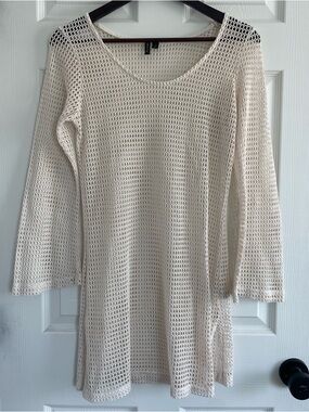 Light Cream Open-Knit Swim Coverup Tunic by